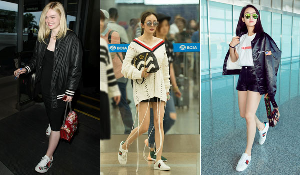 celebrities wearing gucci ace sneakers
